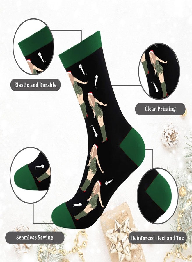 Arsemica Funny Christmas Socks for Women, Music Lover Gifts for Girls, Singer Merchandise Winter Warm Knitted Socks Costume Accessories, White Elephant Gifts for Friends Sister Girlfriend Wife Daughter - Image 3